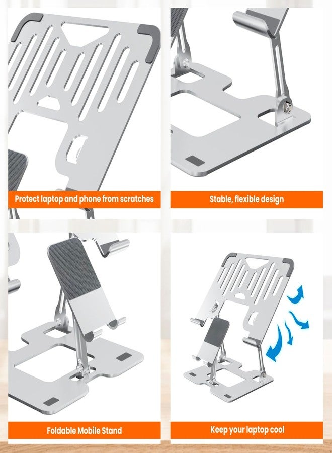 Dyazo 2 in 1 Adjustable Laptop Stand with Mobile Holder | Ergonomic, Foldable & Ventilated Riser Fits Upto 15.6 Inch Laptops | Compatible for MacBook, HP, Dell, Acer, Lenovo & Other Notebooks - Image 4