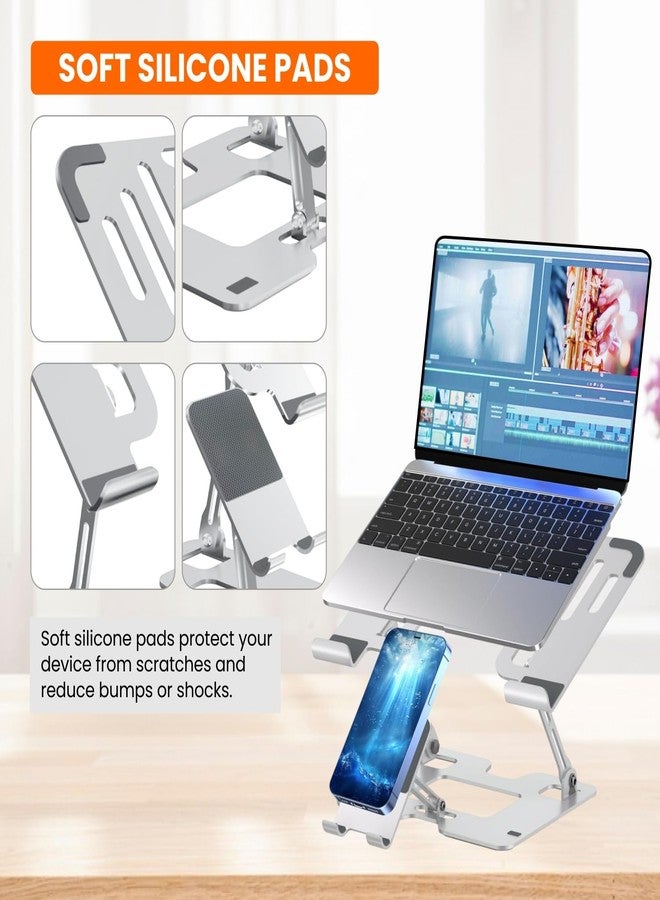 Dyazo 2 in 1 Adjustable Laptop Stand with Mobile Holder | Ergonomic, Foldable & Ventilated Riser Fits Upto 15.6 Inch Laptops | Compatible for MacBook, HP, Dell, Acer, Lenovo & Other Notebooks - Image 3