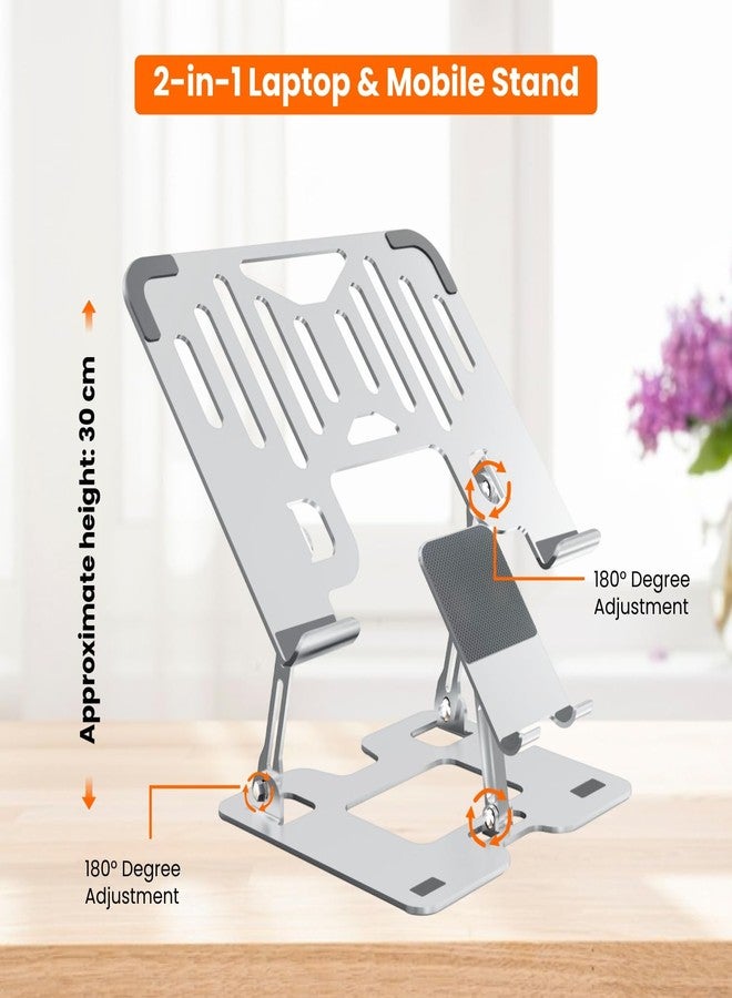 Dyazo 2 in 1 Adjustable Laptop Stand with Mobile Holder | Ergonomic, Foldable & Ventilated Riser Fits Upto 15.6 Inch Laptops | Compatible for MacBook, HP, Dell, Acer, Lenovo & Other Notebooks - Image 2