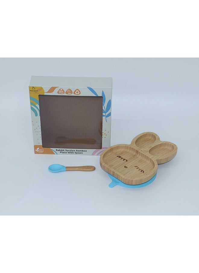 Mori Mori - Rabbit Plate With Spoon And Silicone Suction - Blue - Image 1