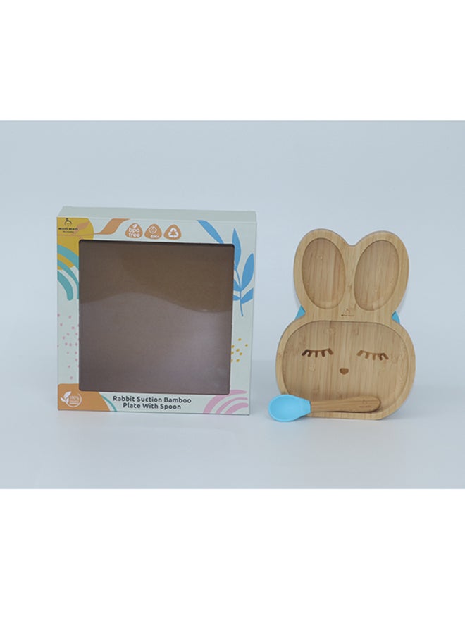 Mori Mori - Rabbit Plate With Spoon And Silicone Suction - Blue - Image 1