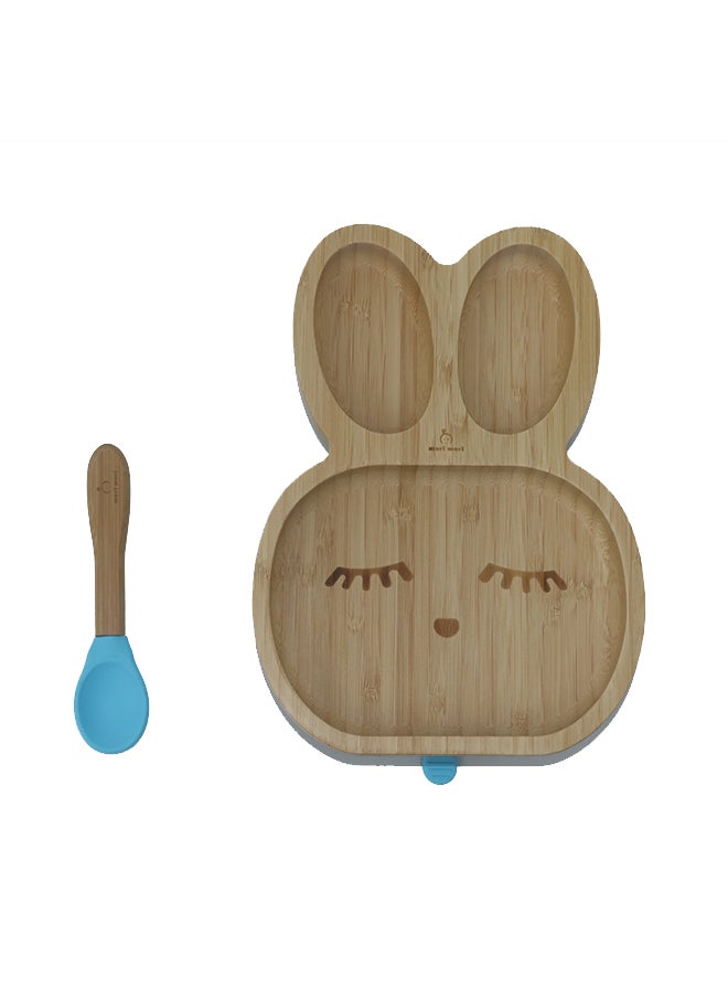Mori Mori - Rabbit Plate With Spoon And Silicone Suction - Blue - Image 1
