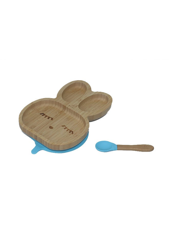 Mori Mori - Rabbit Plate With Spoon And Silicone Suction - Blue - Image 1