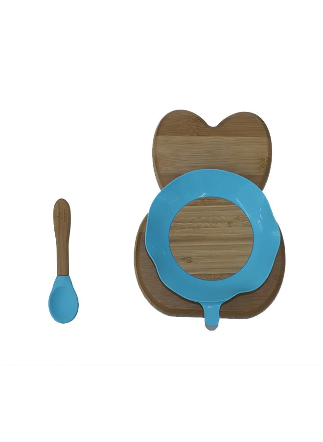 Mori Mori - Rabbit Plate With Spoon And Silicone Suction - Blue - Image 1