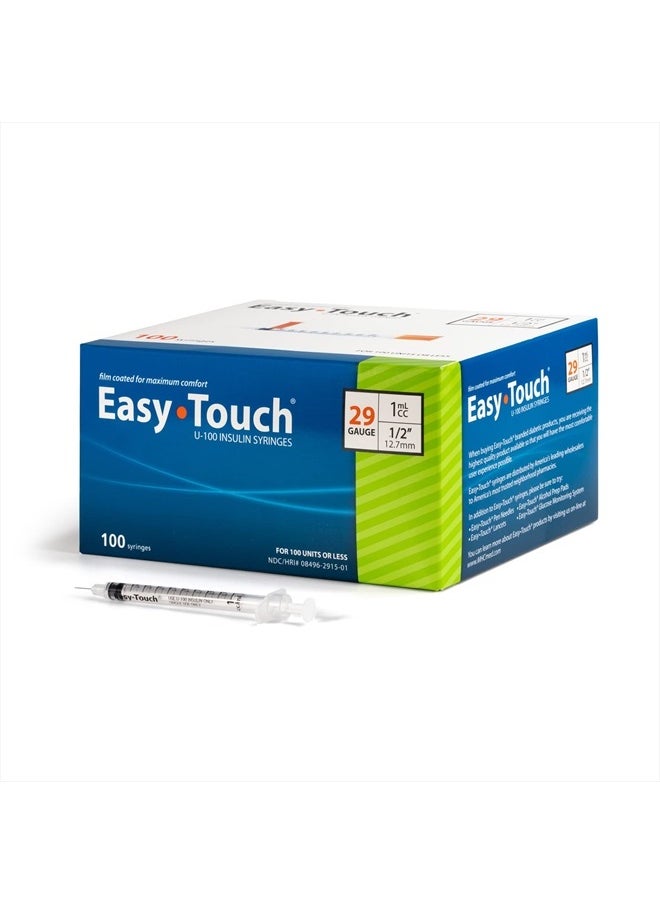 EasyTouch U-100 Insulin Syringe with Needle, 29G 1cc 1/2-Inch (12.7mm), Box of 100  - Image 1