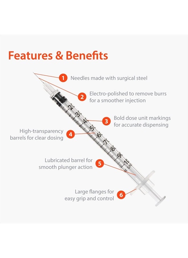 EasyTouch U-100 Insulin Syringe with Needle, 29G 1cc 1/2-Inch (12.7mm), Box of 100  - Image 3