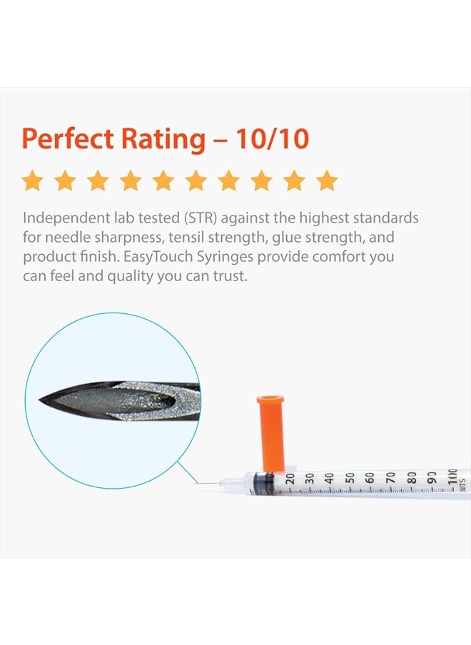 EasyTouch U-100 Insulin Syringe with Needle, 29G 1cc 1/2-Inch (12.7mm), Box of 100  - Image 5