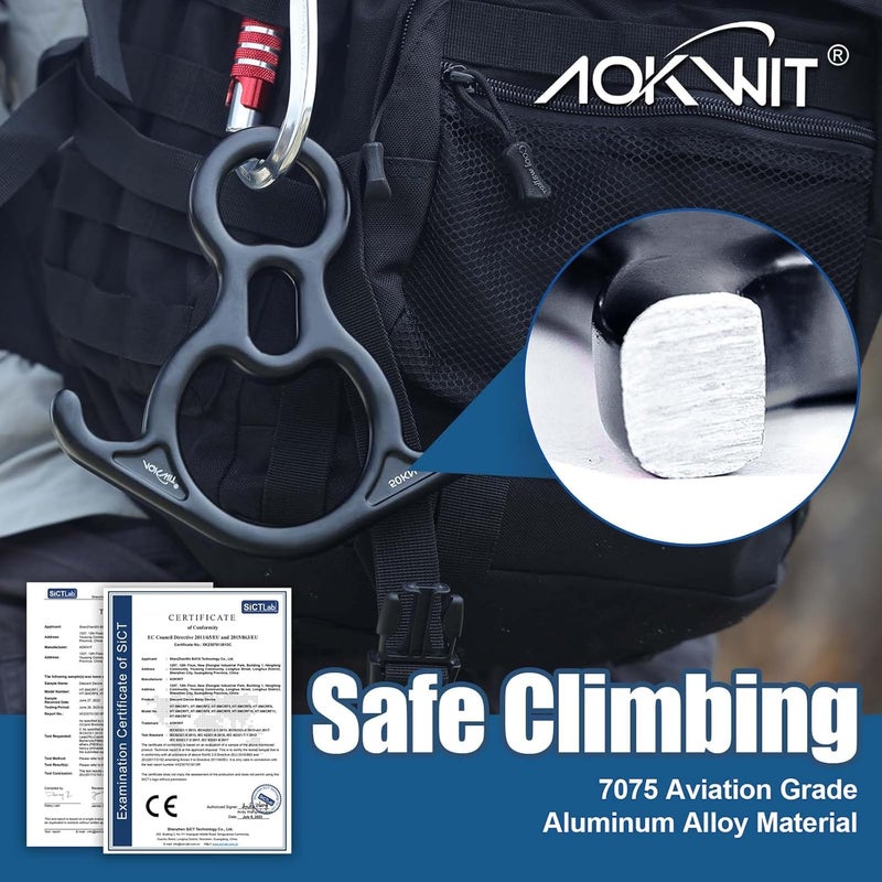 AOKWIT 50KN Rescue Figure, 8 Descender Large Bent-Ear Belaying and Rappelling Gear Belay Device Climbing for Rock Climbing Peak Rescue 7075 Aluminum Alloy - Image 5