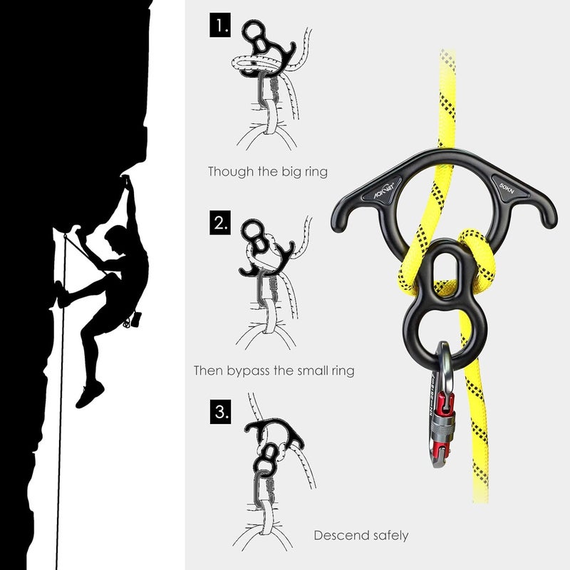 AOKWIT 50KN Rescue Figure, 8 Descender Large Bent-Ear Belaying and Rappelling Gear Belay Device Climbing for Rock Climbing Peak Rescue 7075 Aluminum Alloy - Image 3