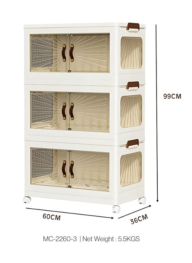 Marcolo Storage Cabinet with Doors – Mobile Storage Organizer with Wheels, Durable and Spacious Multi-Purpose Cabinet for Home, Office, or Kitchen (White, 3 Layer, 60x36cm)  - Image 4