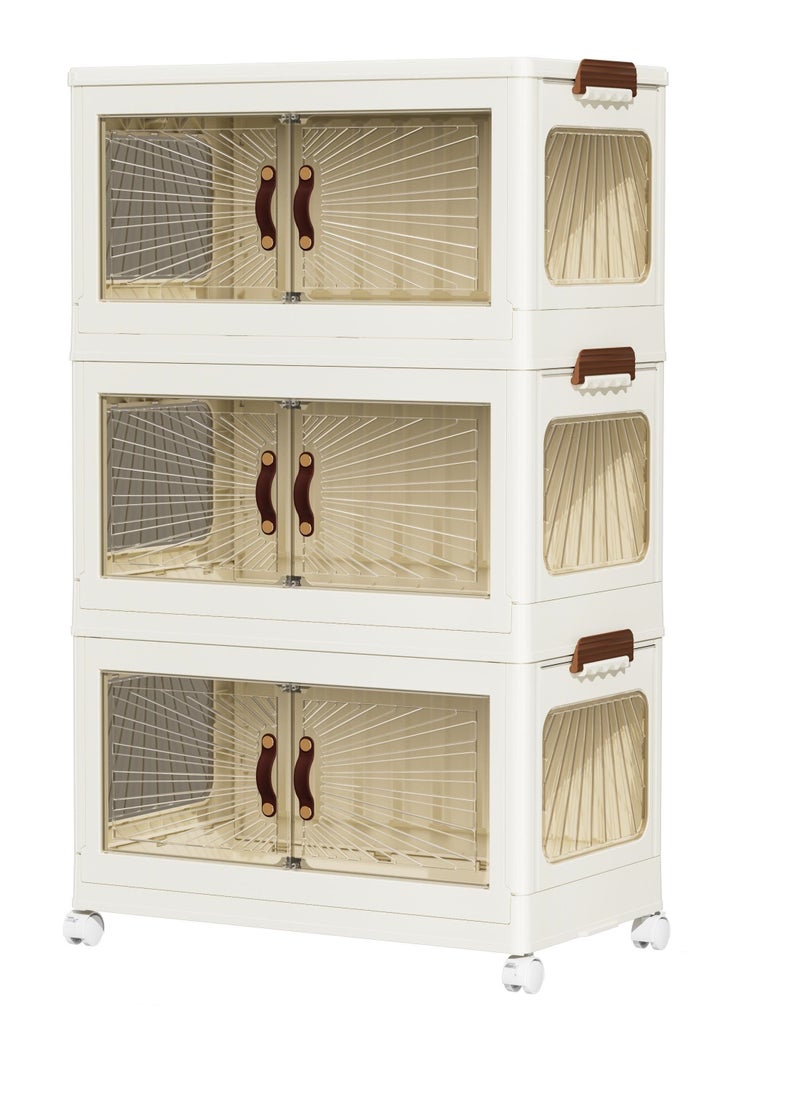 Marcolo Storage Cabinet with Doors – Mobile Storage Organizer with Wheels, Durable and Spacious Multi-Purpose Cabinet for Home, Office, or Kitchen (White, 3 Layer, 60x36cm)  - Image 1