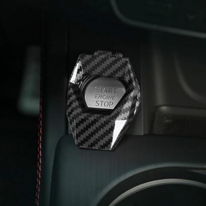 SWIUKPHE 2Pcs Car Push Start Button Cover Carbon Fiber Engine Start Stop Button Cover Protector Car Interior Decoration Accessories Black - Image 5