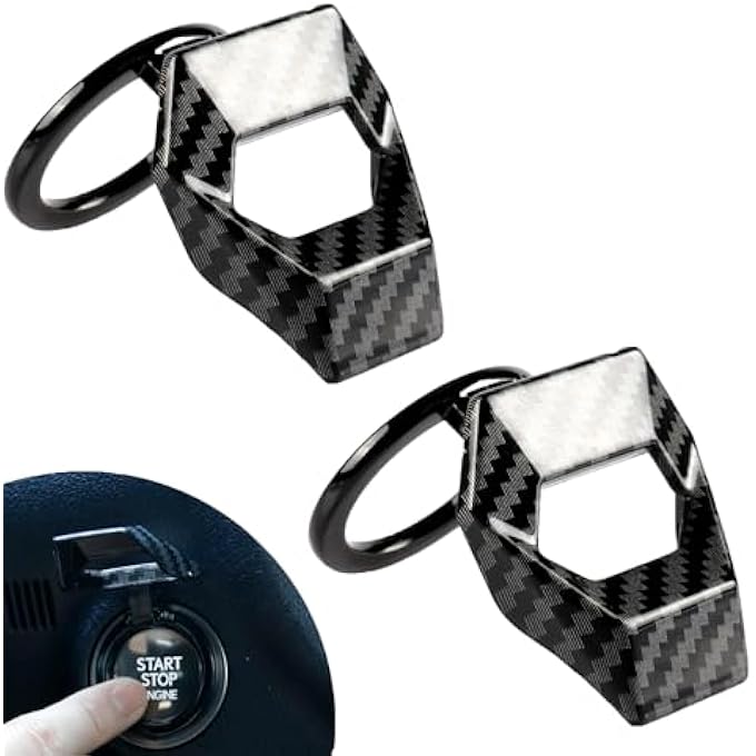 SWIUKPHE 2Pcs Car Push Start Button Cover Carbon Fiber Engine Start Stop Button Cover Protector Car Interior Decoration Accessories Black - Image 1