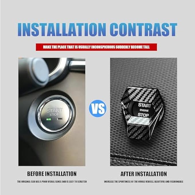 SWIUKPHE 2Pcs Car Push Start Button Cover Carbon Fiber Engine Start Stop Button Cover Protector Car Interior Decoration Accessories Black - Image 3
