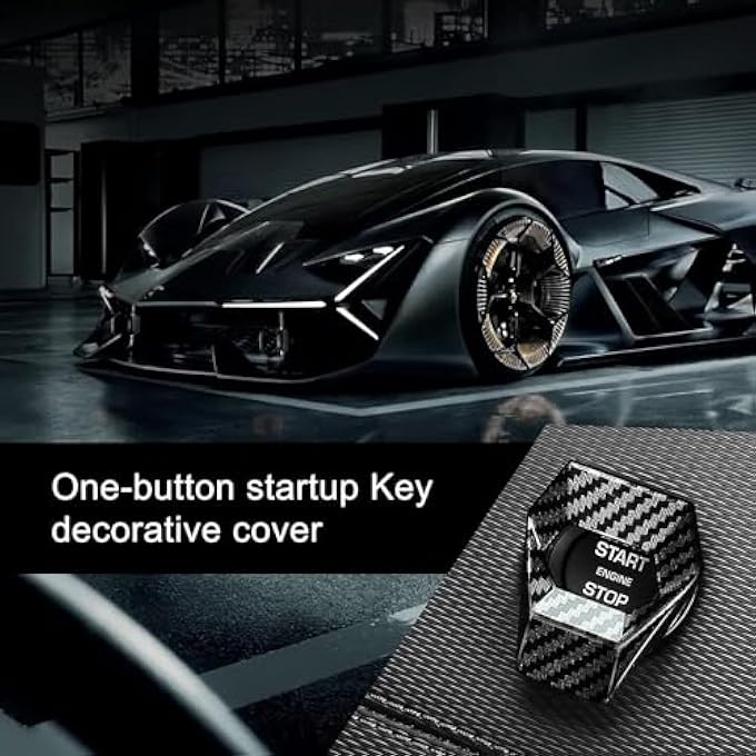 SWIUKPHE 2Pcs Car Push Start Button Cover Carbon Fiber Engine Start Stop Button Cover Protector Car Interior Decoration Accessories Black - Image 2