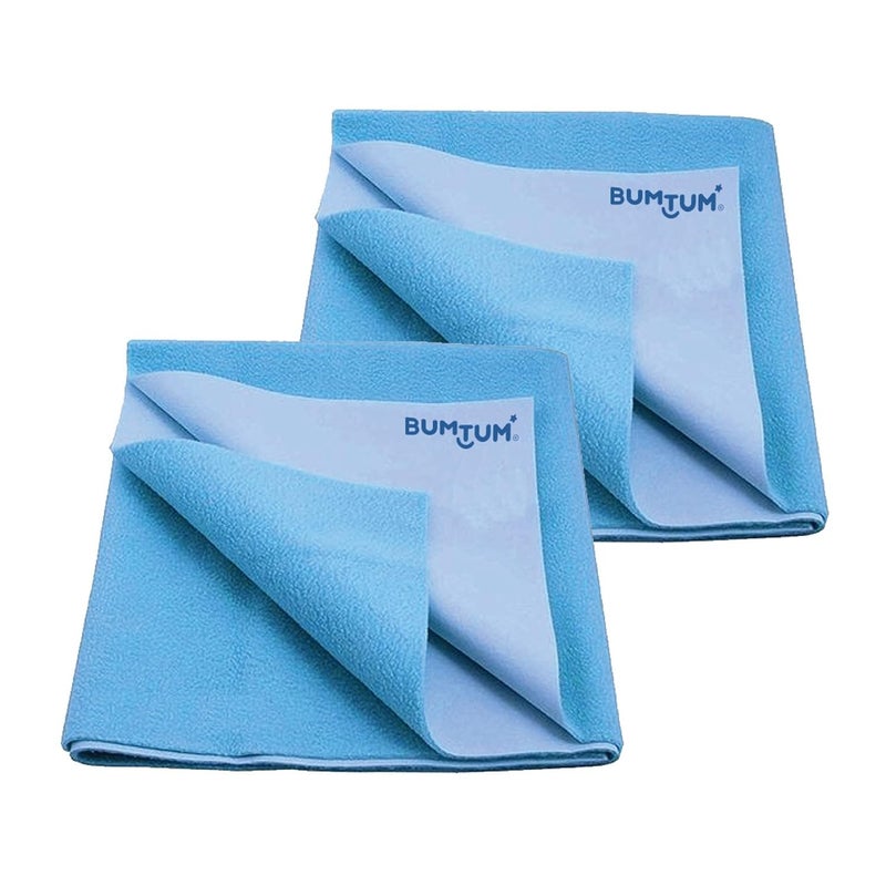 Bumtum Baby Dry Sheet Waterproof Soft Fleece Baby Bed Protector | Anti - Bacterial & Odour Free | Extra Absorbant, Reuseable & Washable (Aqua Blue, Large Size, 100 * 140cm, Pack of 2) - Image 1