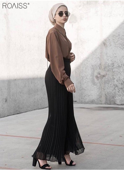Women's Pleated Chiffon Wide Leg Pants Casual And Fashionable Loose Pants Solid Color Pants With A Sense Of Drape