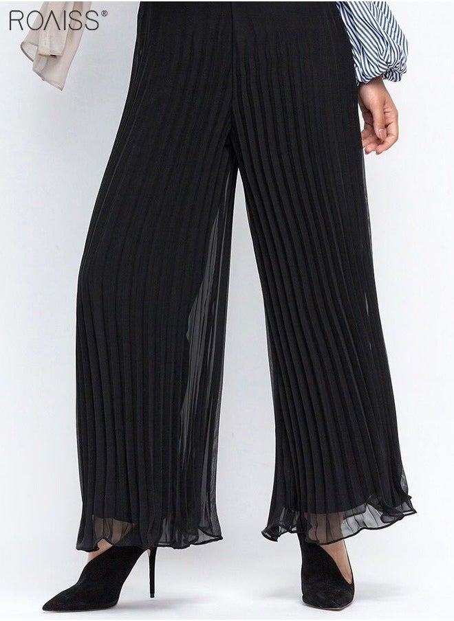 Women's Pleated Chiffon Wide Leg Pants Casual And Fashionable Loose Pants Solid Color Pants With A Sense Of Drape