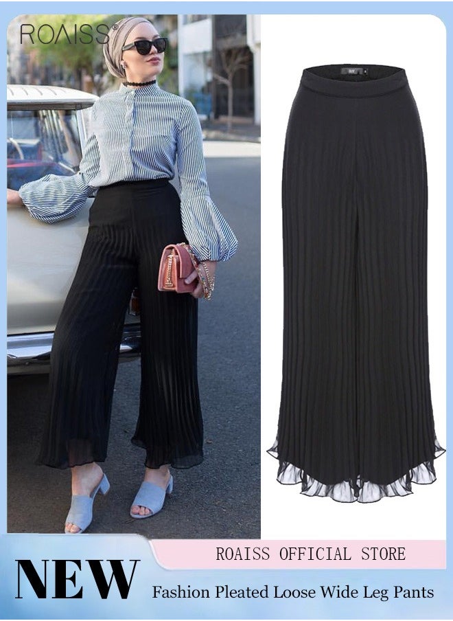 Women's Pleated Chiffon Wide Leg Pants Casual And Fashionable Loose Pants Solid Color Pants With A Sense Of Drape
