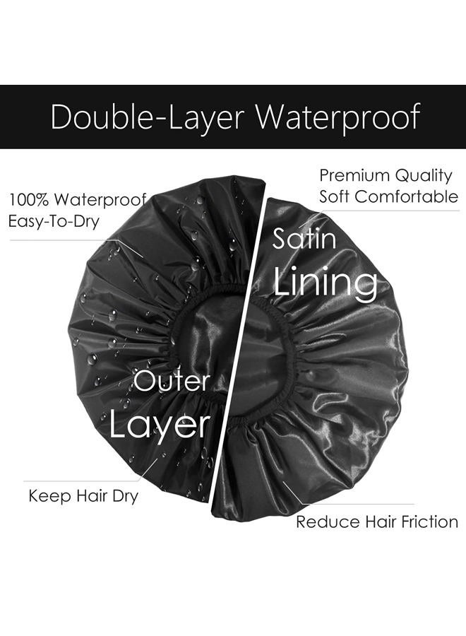 Auban Extra Large Shower Cap, Double-Layer Waterproof Reusable, XL Satin Lining Shower Bonnet for Women Thick, Long Hair, Locs, Braids(Black) - Image 5