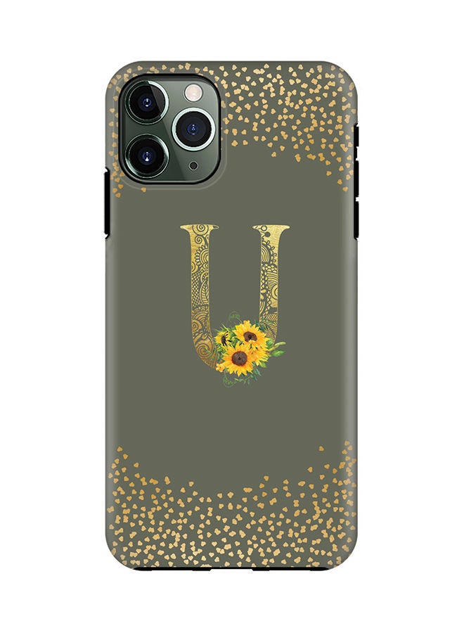 Stylizedd Monogram Tough Series for Apple iPhone 11 Pro Custom Initials Floral Mandala Pattern Tough Pro Dual Layer hybrid PC inner TPU protection Alphabet- U (Olive Green) - Image 1