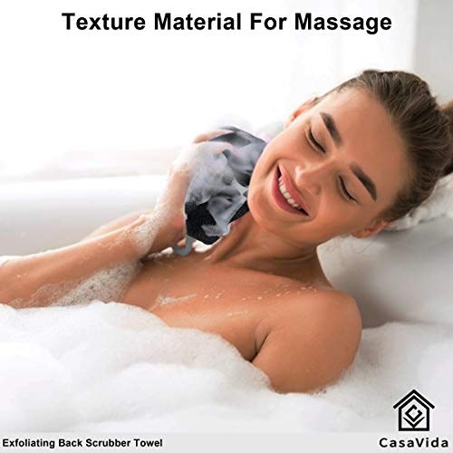 CASAVIDA Back Scrubber for Shower Nylon Bath Towel Washer Exfoliating Washcloth Rear Japanese Stretchable Strap Wash Cloth Body Exfoliation 2 Pack (Blue + Charcoal Gray) - Image 2