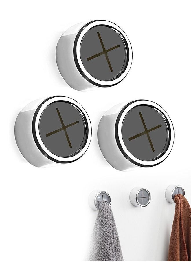 3 Pcs Kitchen Towel Hooks, Chrome Finish Round Adhesive Dish Towel Hook Holders, Wall Mount Hand Towel Hook, Towel Stopper for Toilet Bathroom Kitchen (Silver) - Image 1