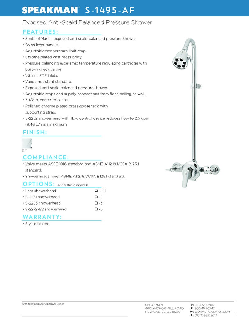 Speakman Sentinel Mark II S-1495-AF Exposed Shower with Showerhead, Head, Polished Chrome - Image 2