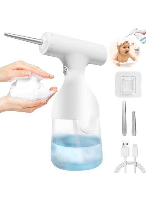 Automatic Soap Dispenser, Foam Soap Sprayer 350ML with 2 Nozzles and USB Cable, 1200Mah Foam Machine for Kitchen Bathroom Dog Bath Cat Bath, Electric Dog Cleaning Foam Soap Dispenser,White
