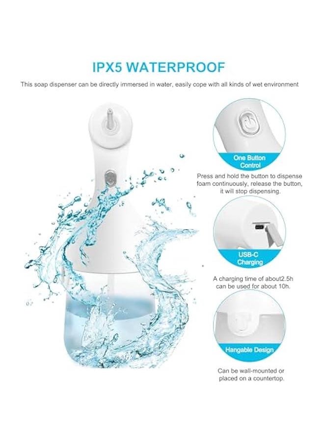 Generic - Automatic Soap Dispenser, Foam Soap Sprayer 350ML with 2 Nozzles and USB Cable, 1200Mah Foam Machine for Kitchen Bathroom Dog Bath Cat Bath, Electric Dog Cleaning Foam Soap Dispenser,White - Image 1