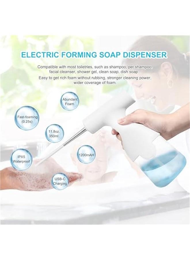 Generic - Automatic Soap Dispenser, Foam Soap Sprayer 350ML with 2 Nozzles and USB Cable, 1200Mah Foam Machine for Kitchen Bathroom Dog Bath Cat Bath, Electric Dog Cleaning Foam Soap Dispenser,White - Image 1