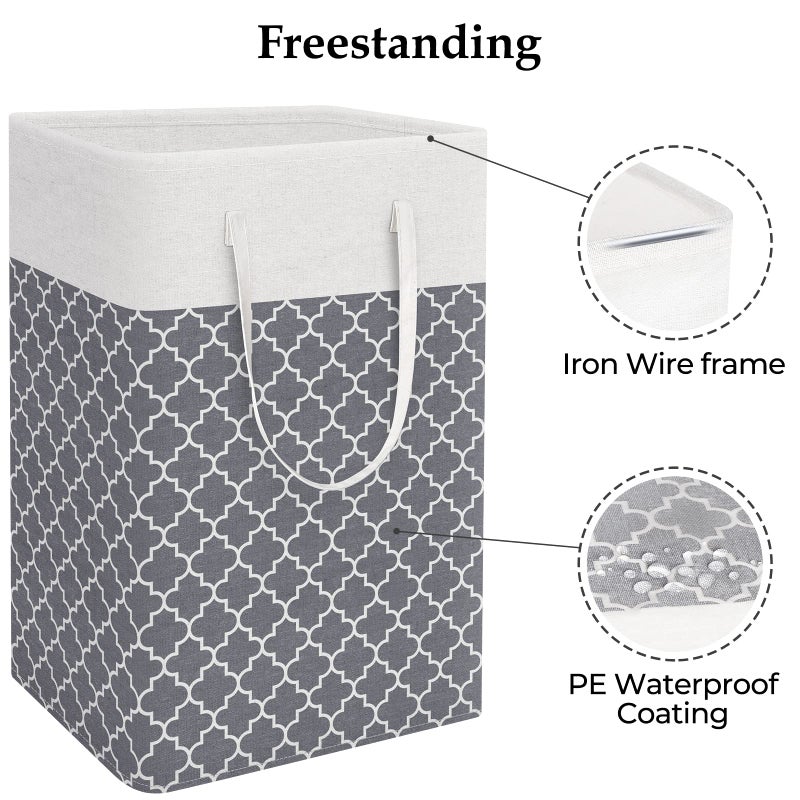 StorageRight Laundry Basket Hamper Large Collapsible Laundry Hamper with Easy Carry Handlesï¼ŒFreestanding Clothes Hampers for Laundry, Bedroom, Dorm, Clothes, Towels, 75L, Clover Grey - Image 3