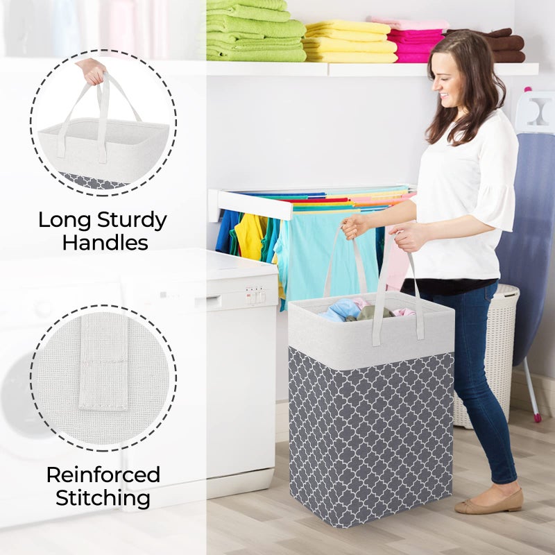 StorageRight Laundry Basket Hamper Large Collapsible Laundry Hamper with Easy Carry Handlesï¼ŒFreestanding Clothes Hampers for Laundry, Bedroom, Dorm, Clothes, Towels, 75L, Clover Grey - Image 4