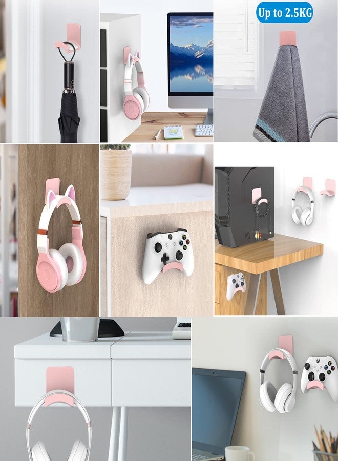 SOKUSIN Headphone Stand Headset Holder - 3M Adhesive Gaming Earphones Hanger, Universal Desk Wall Mount Hook for Most Headphone/Game Controller, Compatible with Sennheiser, Sony, Bose, Beats (Pink) - Image 5