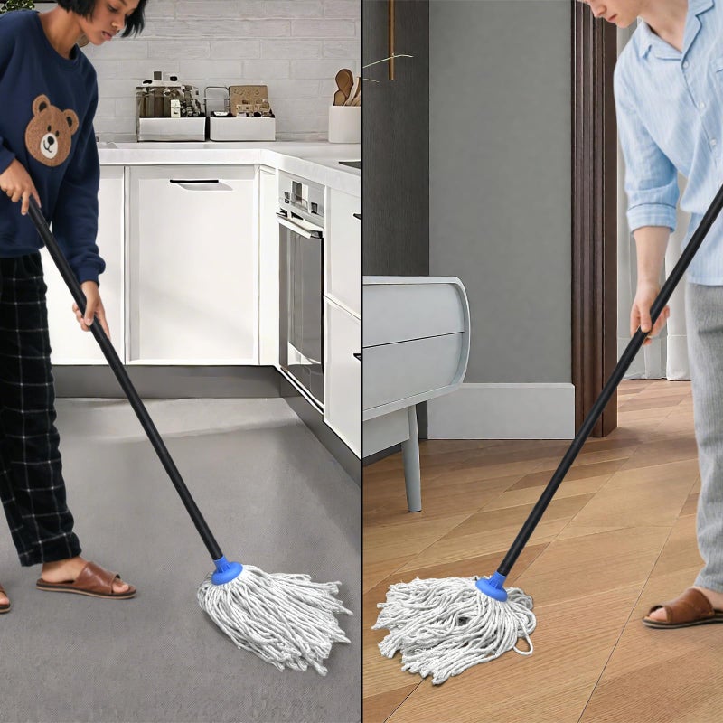 Zthluyc Indoor Mop for Floor Cleaning - Cotton Mops for Floor Cleaning, Regular Mop for Floors, 49-inch Simple Mops for Cleaning Living Rooms, Bathrooms, and Kitchens. (White&Blue) - Image 4