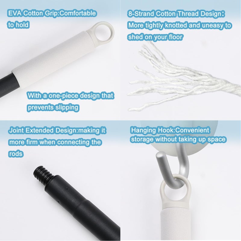 Zthluyc Indoor Mop for Floor Cleaning - Cotton Mops for Floor Cleaning, Regular Mop for Floors, 49-inch Simple Mops for Cleaning Living Rooms, Bathrooms, and Kitchens. (White&Blue) - Image 5