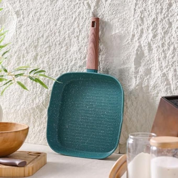 Chef's Delight ChefS Delight Florin Grill Pan With Marble Coating NonStick PfoaFree Cookware For Healthy Grilling Induction  Gas Stove Compatible Kitchen Pan 28X45Cm  Green - Image 5