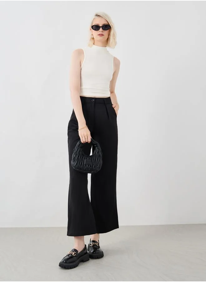 تايك تو Take Two Black Solid Pleated Loose Fit Pants