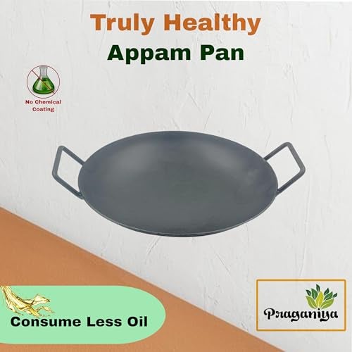 PRAGANIYA Pure Iron Appachatti/Appam Pan 100% Pure & Toxin-Free Super Smooth (Pre-Seasoned) (7"),Black - Image 3