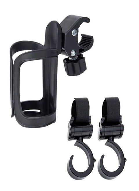 Stroller Cup Holder and 2 Piece Multi-purpose 360-degree Rotated Strong and Sturdy Stroller Hooks