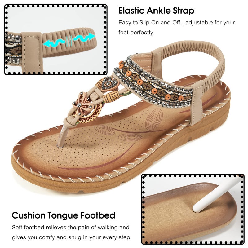 Aomigoct Sandals Women Flat Shoes: Dressy Summer Bohemian Flats Shoes for Women Sandals Comfortable Ankle Strap Outdoor Walking - Image 5