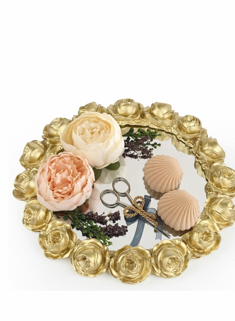 Excefore Mirrored Tray Decorative Mirror for Perfume Tray Organizer Jewelry Dresser Display Vanity Tray Serving Tray(Gold) - Image 1