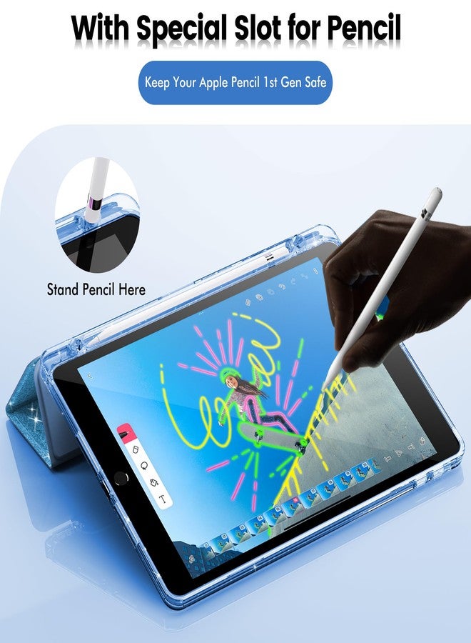 INFILAND 10.2 Inch Glitter Case for iPad 9th/8th/7th Generation, Blue with Clear Back, Pencil Holder for Kids - Image 5