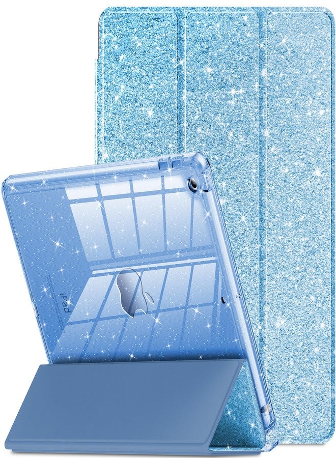 INFILAND 10.2 Inch Glitter Case for iPad 9th/8th/7th Generation, Blue with Clear Back, Pencil Holder for Kids - Image 1