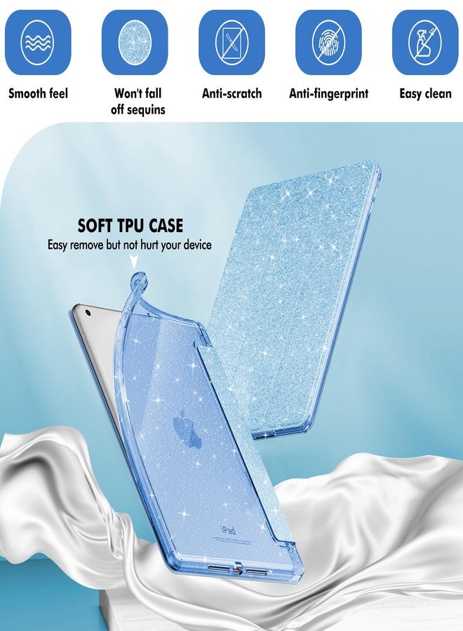 INFILAND 10.2 Inch Glitter Case for iPad 9th/8th/7th Generation, Blue with Clear Back, Pencil Holder for Kids - Image 4