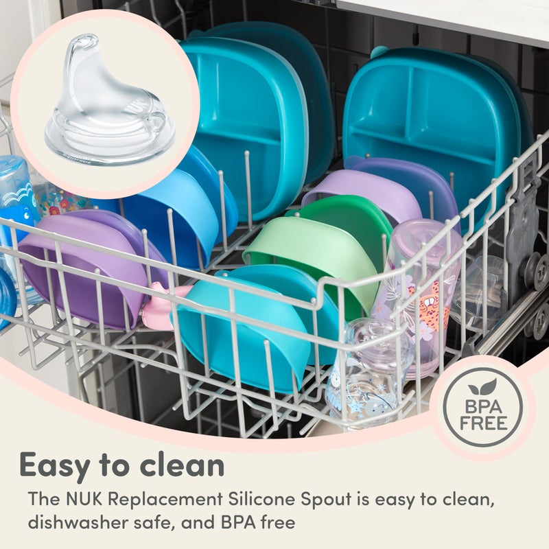 NUK Replacement Silicone Spout for Select NUK Cups, Spill-Proof, Soft Spout, Dishwasher-Safe, BPA-Free, Clear, Pack of 5 - Image 5