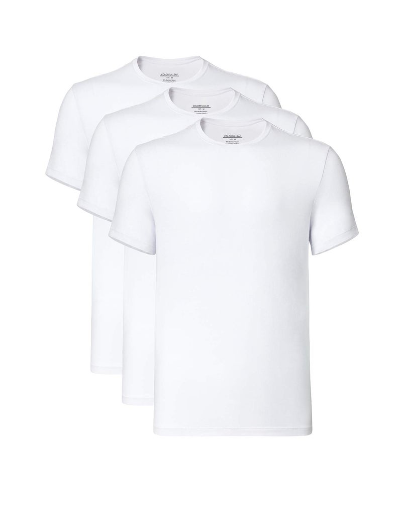 COLORFULLEAF Mens Crew Neck Undershirts Bamboo Rayon Short Sleeve Tees Slimfit TShirts White M