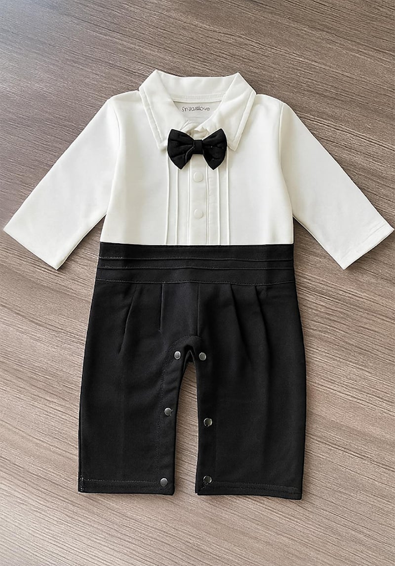 stylesilove Toddler Boy Formal Tuxedo Outfit 2-Piece Set with Bow Tie & Blazer, Infant Baby Gentleman Suit (18 Months) Black - Image 4