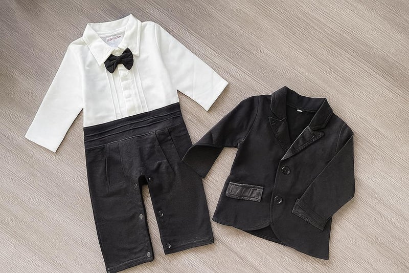 stylesilove Toddler Boy Formal Tuxedo Outfit 2-Piece Set with Bow Tie & Blazer, Infant Baby Gentleman Suit (18 Months) Black - Image 3