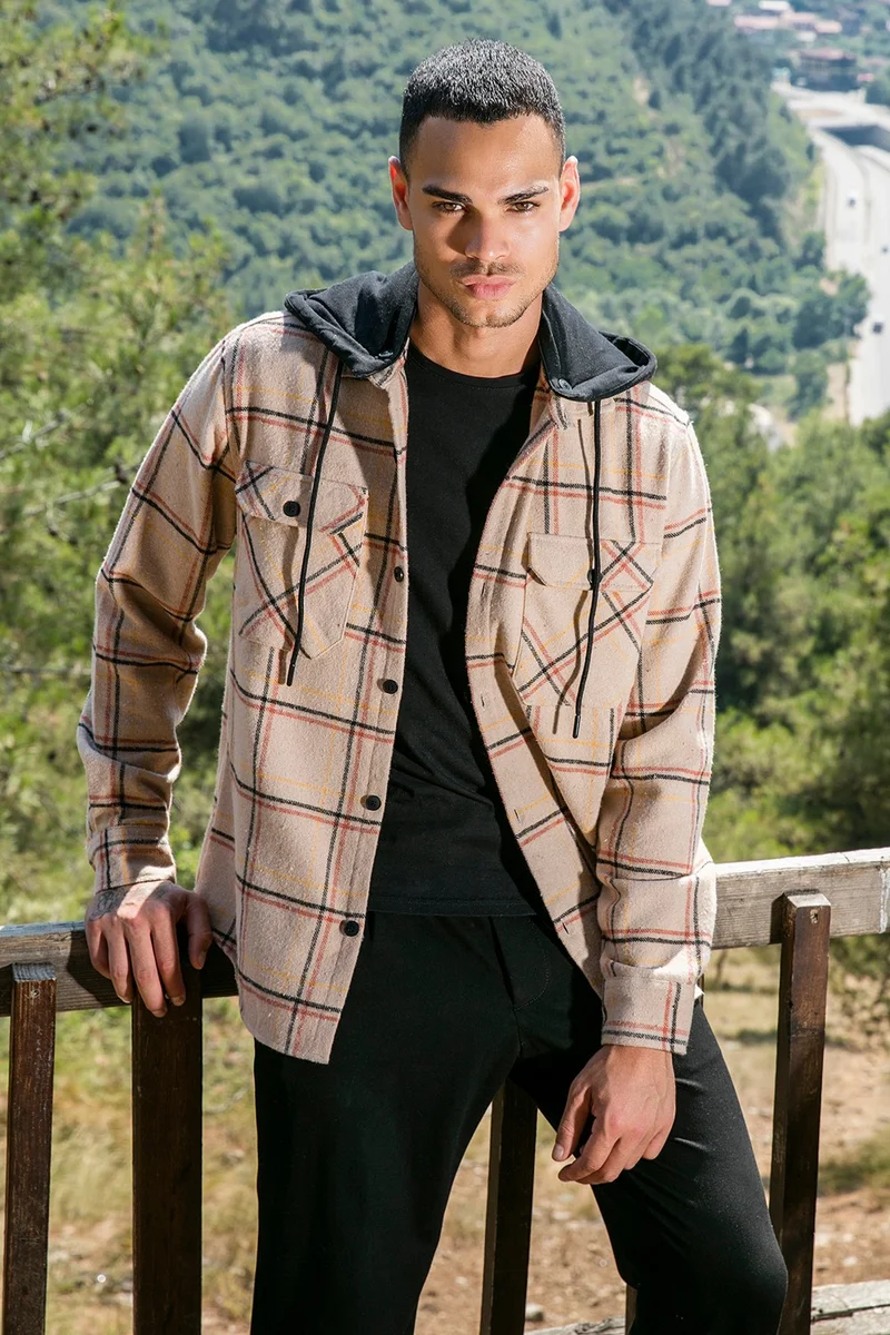 Buratti Plaid Regular Fit Removable Hooded Winter Shirt Men's Shirt CF24W126985